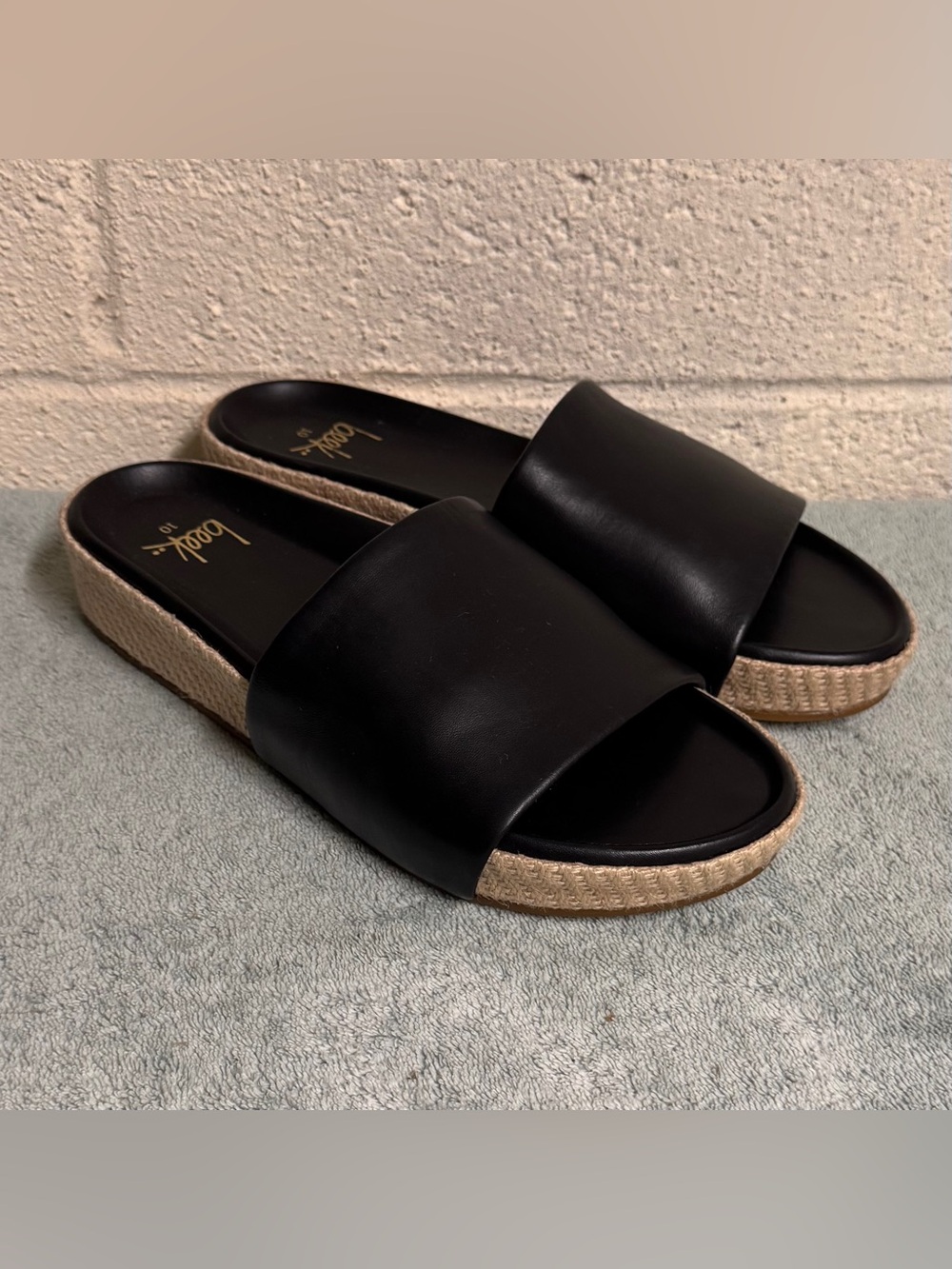 Beek Pelican Jute Black Platform
Slide Sandals  Size  10